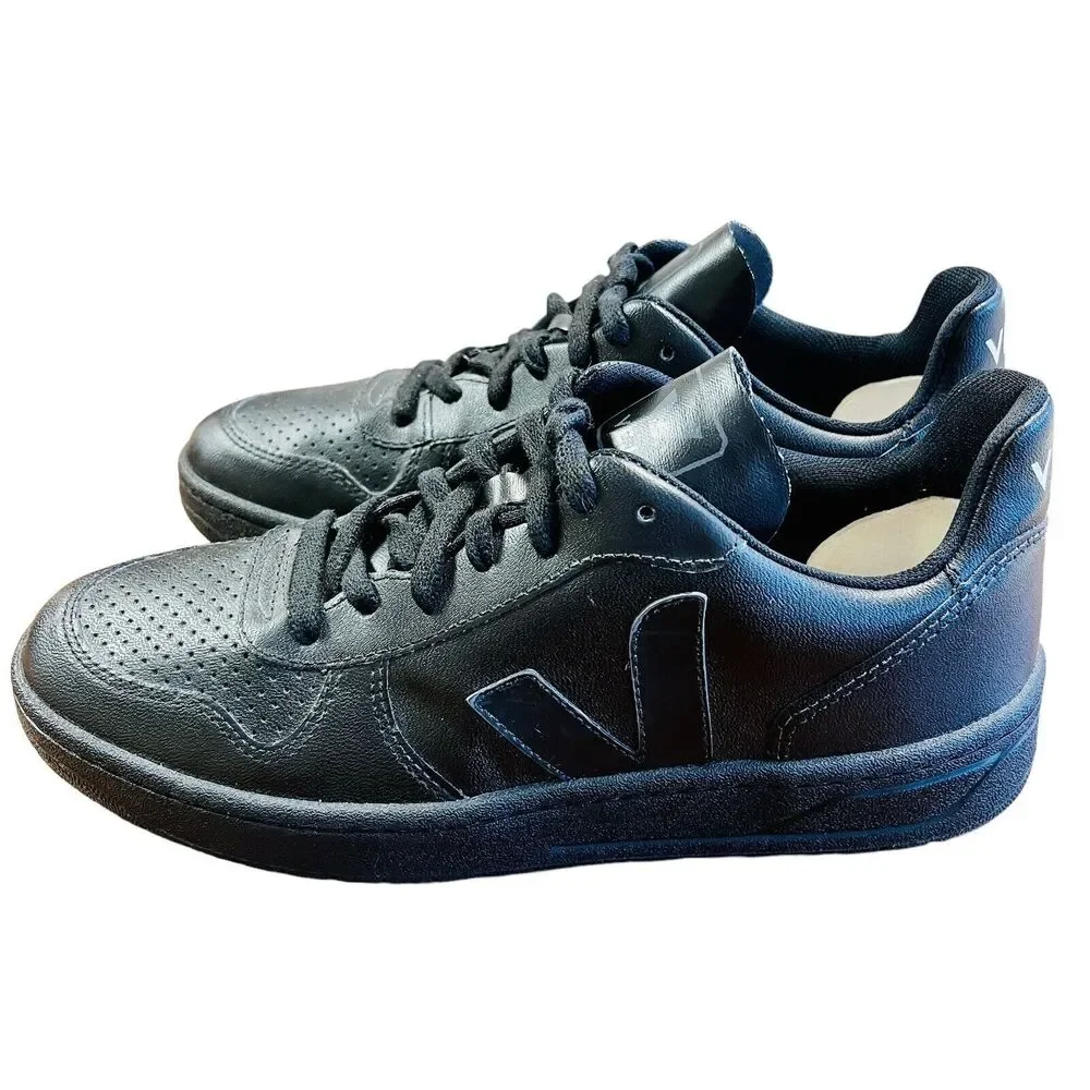 VEJA V-10 Black Leather Sneakers Shoes Lace Up Low Top Sz‎ US 10 UK 8 EU 41